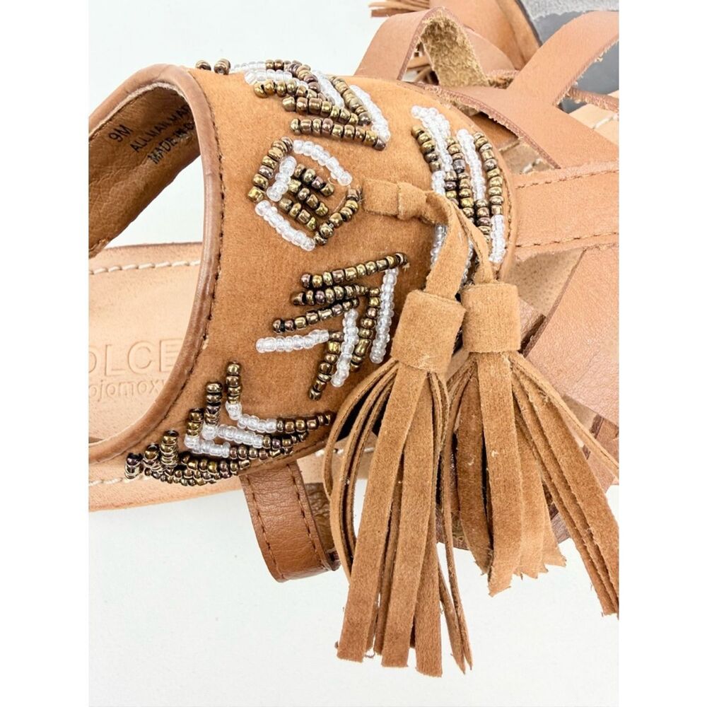 Dolce By MojoMoxy SUBIRA Brown Faux Leather Tassel Bead Slingback Tribal Sandals - Picture 10 of 16